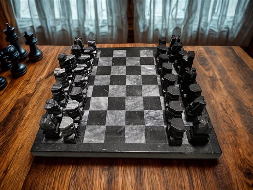 Hand-carved Black and Grey Marble/onyx Chess Set | Natural Stone Board Game Decor - Etsy