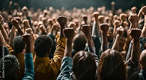 Together We Stand Multi-Ethnic Individuals Lifting Fists Upwards
