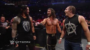 Rollins, Reigns and Ambrose Triple Power Bomb Randy Orton through the announce table: WWE Payback 2015 (WWE Network Exclusive)