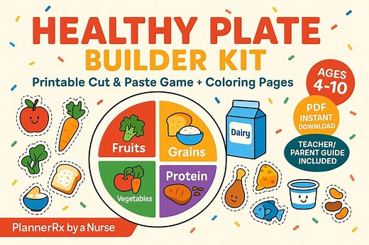 Myplate Food Group Activity Kit: Cut & Paste Meal Builder (printable PDF) Ages 3-10 - Etsy
