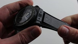 The Hublot King Power Oceanographic 4000 Limited Edition (731QX1140RX) self-winding automatic watch, features a 48mm carbon fiber case surrounding a black dial on a black rubber strap with a titanium and carbon fiber tang buckle. Functions include hours, minutes, seconds and date. This watch measures in at 23mm thick and 60mm lug to lug. Watch our full review for complete details! Currently Available for Purchase! - http://bit.ly/2Qy3GsT #watchbox #hublot #hublotkingpower #kingpower #oceanograph