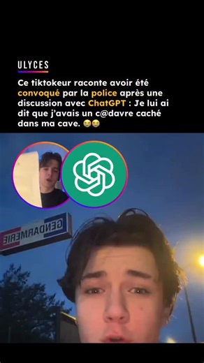 😳 Le tiktokeur yannissurtiktok affirme avoir été convoqué par la police suite à une discussion avec ChatGPT. Il explique avoir voulu « tester » le chatbot en lui demandant quoi faire pour s’occuper d’un cadavre en décomposition qu’il « cachait » dans sa cave. Quelques jours plus tard, il dit avoir reçu une lettre le convoquant au commissariat, avant de finalement recevoir une amende. Crédit : yannissurtiktok/TT | Ulyces