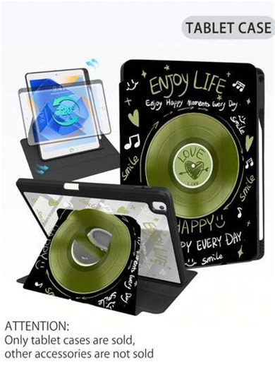1pc, IPad 10/9/11th 2025 Green Record CD Pattern Double-Sided High-Definition Printed Butterfly Pattern Rotating Tablet Case, Transparent Acrylic Back Cover, Drop-Proof And Wear-Resistant, Automatic Wake/Sleep, Multi-Angle Support, Pen Slot, Essential For Office And Study, Non-Magnetic Protective Case | SHEIN