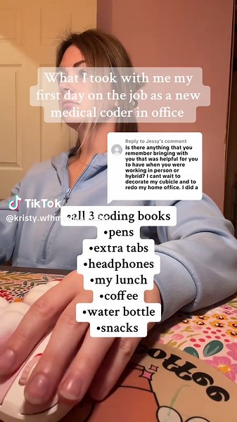 Replying to @Jessy just a few essentials I took on my first day! As time went by, I took in some things to decorate my cubicle but I didn’t go all out since I knew end goal was to wfh - but I highly recommend making the space yours - cozy & comfortable! I eventually took in a blanket and heating pad as well as bluelight glasses 🫶🏼 #inoffice #medicalcoding #officejob #healthcare #administration