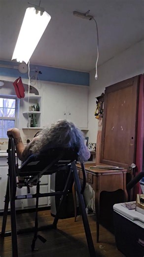 Ignore the surroundings. It's the old kitchen next door, now it's for the treadmill & inversion table. For those who have an inversion table: how long do you hang in it? Do you have a specific time of day? | Kristen Williams Inman