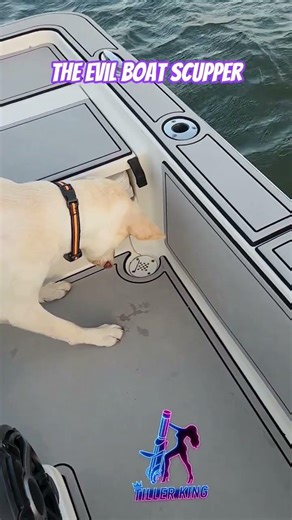 Dog doesnt seem to understand the boat scupper quite yet