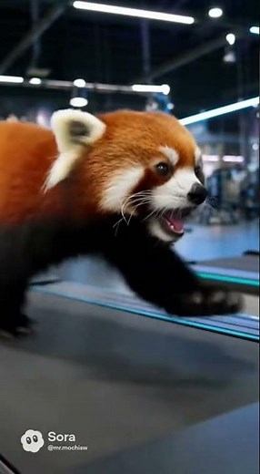 Cinematic Red Panda Running Nonstop on a Treadmill — Ultra Realistic Film Style