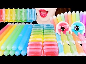 ASMR RAINBOW *HOME MADE FROZEN WAX BOTTLE CANDY, WAX STICK CANDY EATING SOUNDS MUKBANG 얼린 닉클립 먹방 咀嚼音