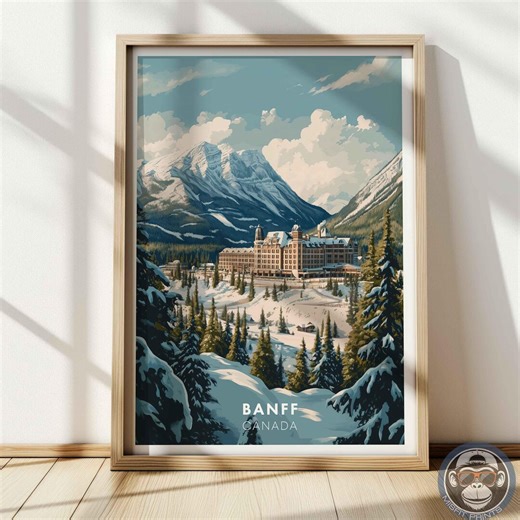 Banff Poster – Canada Travel Wall Art, Rocky Mountain Winter Print, Castle Hotel Decor - Etsy Canada