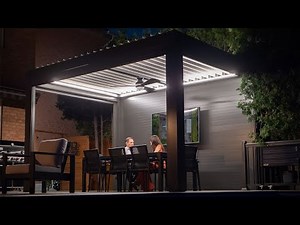 Aluminum Pergola 12' by 14' with TV, aluminum wall, retractable zip screens and white LED.