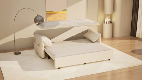 Pull Out Sleeper Sofa Bed 3-in-1 Convertible Loveseat Sofá Queen Size Couch Chair Multi-Functional Velvet Love Seat Lounge Daybed with Side Pockets and Lumbar Pillows for Living Room (Black, 63.8"w)