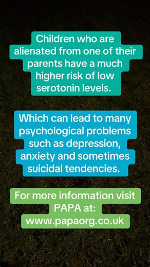 6.9K views · 60 reactions | Children who are victims of parental alienation are far more at risk of low serotonin levels, which can result in severe psychological problems. ♻️ | PAPA - People Against Parental Alienation | Facebook