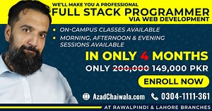 PROGRAMMING COURSE (Full Stack Web Development) We'll Make You A Full Stack Developer In Only 4 Months. From Beginner level To Mastering Code, We’ll Teach You Everything. Starting with Frontend, Backend, Frameworks, Databases, and Server Management To Version Controlling Via Git. Along With Giving You For Free, Your Own.Com Domain Name And Website Hosting. So If You Want To Master Programming & Start A New High Paying Career. With The Ability To Earn In Dollars And Not Have To Worry About Pakist