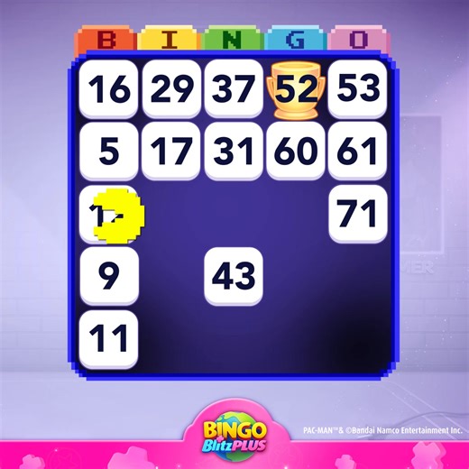 # **🤩Pac-Man’s trying to get a Bingo! 🤩 ** Now that PAC-MAN is in Bingo Blitz, he decided it’s time to learn how to score a Bingo 😺 But he needs some help, that’s why he’s come to you PLUSers! 🙌 Let him know what number he needs to munch next to Bingo! 🫡 Teach him how to B-I-N-G-O! | Bingo Blitz