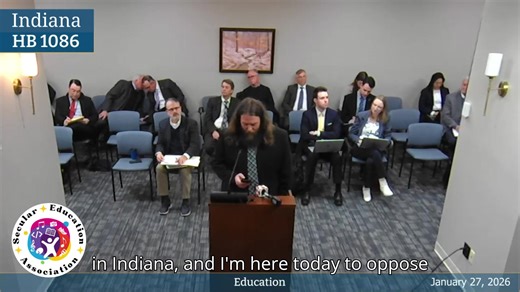 Today, the Secular Education Association testified in person before the Indiana House Education Committee in opposition to House Bill 1086. HB 1086 was changed after its author adopted an amendment removing the explicit requirement to post the Ten Commandments in schools. Instead, the bill now designates the Ten Commandments as a “protected writing” in Indiana law. The bill also prohibits principals and teachers from reading the Ten Commandments aloud when students are present. However, it still
