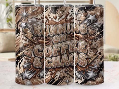 Coffee Chaos Tumbler Design, 20 Oz PNG, Glitter Text Splatter, Funny Quote Sublimation Design, Coffee Lover Wrap, Digital Download - Etsy