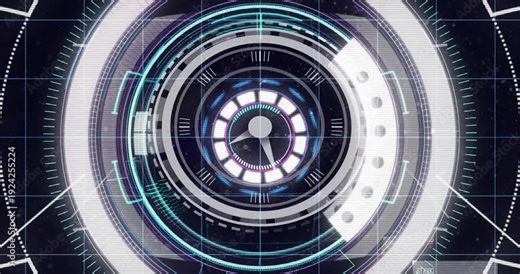 On startup HUD dial rotating, pulsing and sweeping arc, simplifying into clock indicating readiness