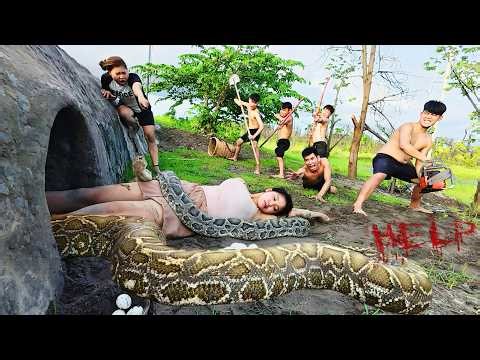 5 Brave Hunters Rescue Ethnic Girl from Giant Python in Mysterious Cave
