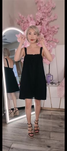 Lace Trim Floaty Mini Dress in Black
