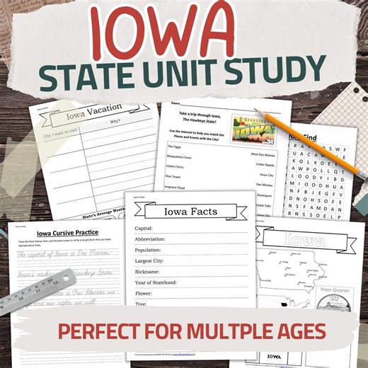 Iowa State Worksheet Pack: Printable Geography and History Unit Study Kit - Etsy