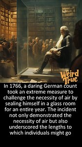 In the mid-18th century, Count Albrecht von Hallerstein, a nobleman with a penchant for science and philosophy, embarked on a bizarre scientific endeavor. In his grand estate near Dresden, he constructed a fully sealed glass chamber, equipped with only a bed, chair, and a collection of books. His goal was to demonstrate that human beings could survive without the need to breathe fresh air, a concept that was both groundbreaking and highly controversial at the time. As the days turned into weeks,
