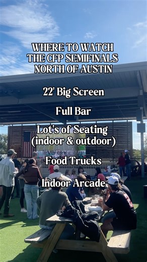 The Fieldhouse at The Crossover on Instagram: "Big games deserve a big setup 🏈✨ Catch the CFP Semifinals at The Fieldhouse this week! Huge screens, outdoor lawn vibes, cold drinks, good food, and plenty of room for your whole crew. 📺 Fiesta Bowl: Miami vs. Ole Miss 🗓️ Thurs, Jan 8 • 6:30pm 📺 Peach Bowl: Oregon vs. Indiana 🗓️ Fri, Jan 9 • 6:30pm This is how playoff football should be watched 😎🏈 #leandertx #cedarparktx"