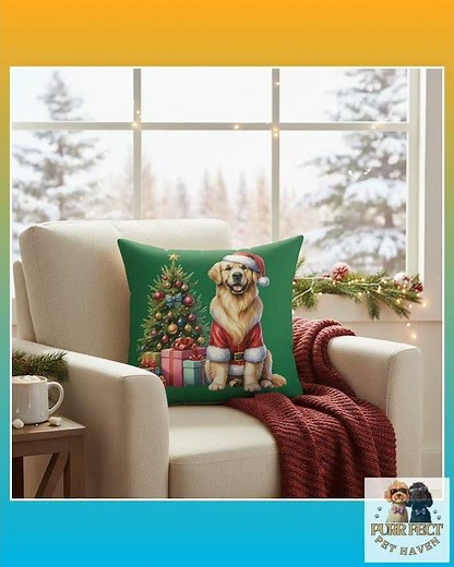 Christmas Golden Retriever Pillow - Festive Holiday Decor