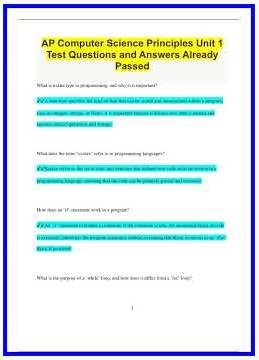 AP Computer Science Principles Unit 1 Test Questions and Answers Already Passed2884 636x882