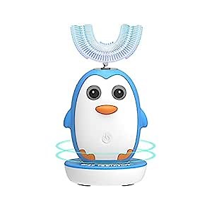 SHNOKER Electric Toothbrush with U-Shaped Toothbrush, with Charging Base Ultrasonic Automatic Toothbrush,IPX7 Waterproof,Three Clearing Modes,Cartoon Modeling Design for Kids (Blue 3-6 Year)