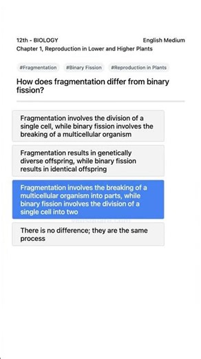Fragmentation vs Binary Fission in Reproduction Class 12 Biology