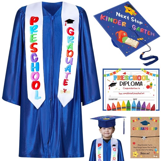 Kindergarten Graduation Cap And Gown,Preschool Graduation Cap And Gown,Cap And Gown,Graduation Cap And Gown,Kindergarten Graduation 2026 Silk Graduation Attire And Memorial Gift Set(Blue L)