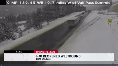 Westbound I-70 reopens in Colorado mountains at Vail Pass Summit after crash