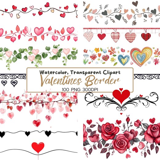 100 PNG Valentines BORDER Clipart – Heart Love Borders With Transparent Background for Cards, Invitations & Crafts, Valentines Day Png - Etsy