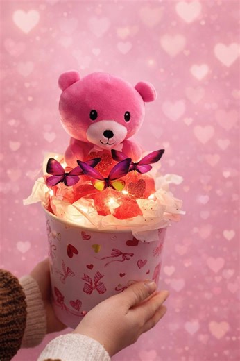 Handmade Teddy Bear Gift Box With Butterflies & LED Lights | Romantic Valentine’s Gift | Cute Surprise for Her - Etsy
