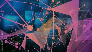 Animation of plexus networks and blue glowing sqaure shapes against black background