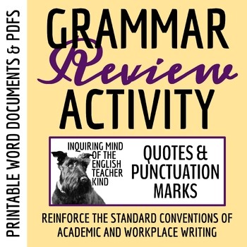 Grammar Review Practice Worksheet on Quotations and Punctuation Marks with Key