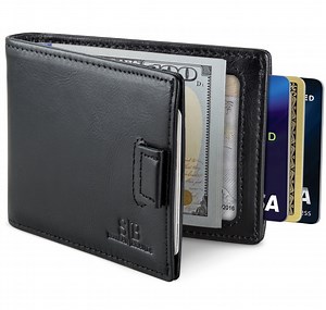 Serman Brands Slim Wallet Money Clips | Bifold Leather Wallet | RFID Blocking Minimalist Bifold Men Wallet | Stylish and Secure Wallet | Midnight Black