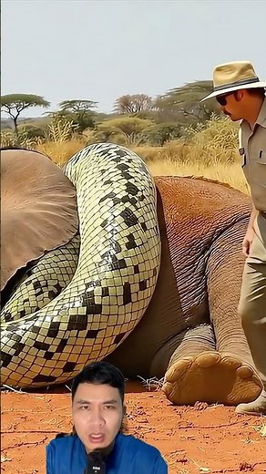 Giant python attacks elephant in the desert #snake