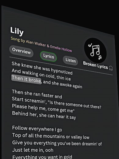 Lily #brokenlyrics #song #lyrics #lilyalanwalker #fyp | lily