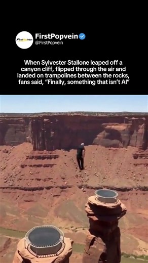 Sylvester Stallone jumps off cliff onto trampolines, finally something not AI #sylvesterstallone