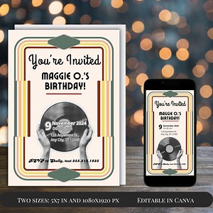 Retro Vinyl Record Invitation Birthday Vinyl Record Invite Canva Digital Vinyl Record Invitation Retro Printable Vinyl Record Invite Birthda - Etsy