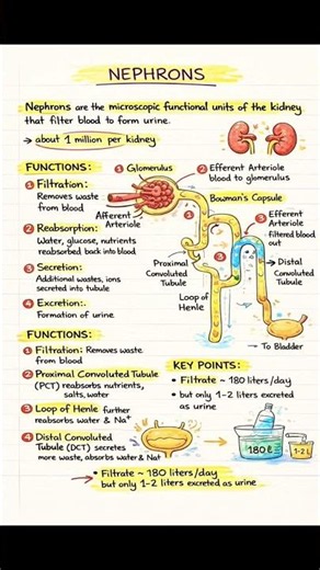 Nephron Structure Explain Quick revision notes on Nephrons #nephron #kidney #nursing