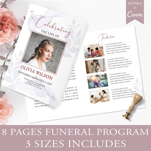 8 Page Funeral Program Template, Canva Funeral Template Printable, Editable Bi-fold Obituary Funeral Template, Funeral in Loving Memory. - Etsy