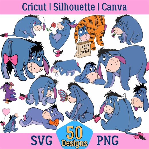 50 Designs Eeyore SVG Plus PNG Clipart Bundle for Cricut Silhouette and Others, Instant Download - Etsy Australia