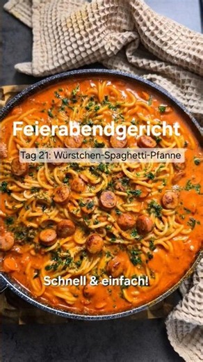 🕤🥘Feierabendgericht Tag 21: Würstchen-Spaghetti-Pfanne – Rezept✅️Wer kennt es nicht? Keine Zeit...