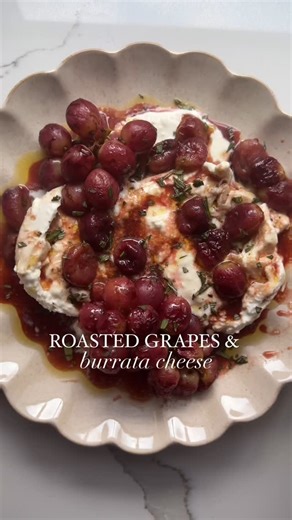 Nicolle Laviolette on Instagram: "ROASTED GRAPES with burrata cheese 🍇🧀 This is one of those appetizers that’s so simple to make! It’s light and always a go to to whip up in a pinch when I’m having people over! It’s also a great way to use up any grapes in your fridge that might be going bad or starting to wrinkle because when they are roasted you’d never know! They burst in the oven and taste jammy and like red wine 😍🍇🍷 Comment RECIPE for the full recipe sent to your dm so you can easily m
