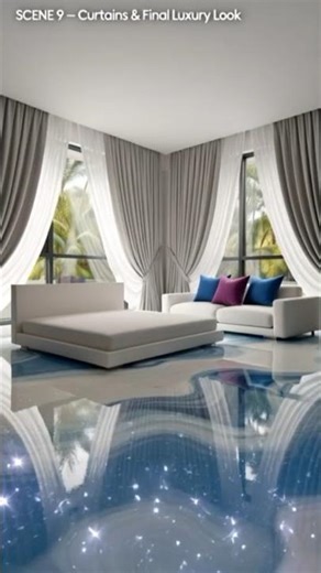 Modern Corner Window Room | Blue & White Epoxy Glass Floor Transformation#EpoxyFloor#ModernRoom#Luxu