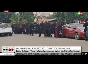 Emotions ran high as Joana Deladem Yabani, the Kwame Nkrumah University of Science and Technology (KNUST) student allegedly murdered by her boyfriend, was laid to rest under strict funeral protocols. #News360 TECNO Mobile | TV3 Ghana