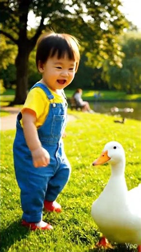 Duck Chases a Baby… So Funny! 🦆😂 #love
