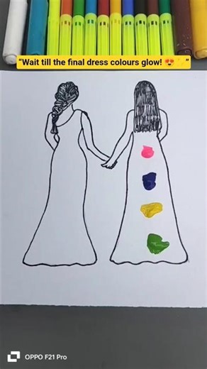 Easy Dress Colouring with Sketch Pens 👗🌈 #colormixingmagic #art